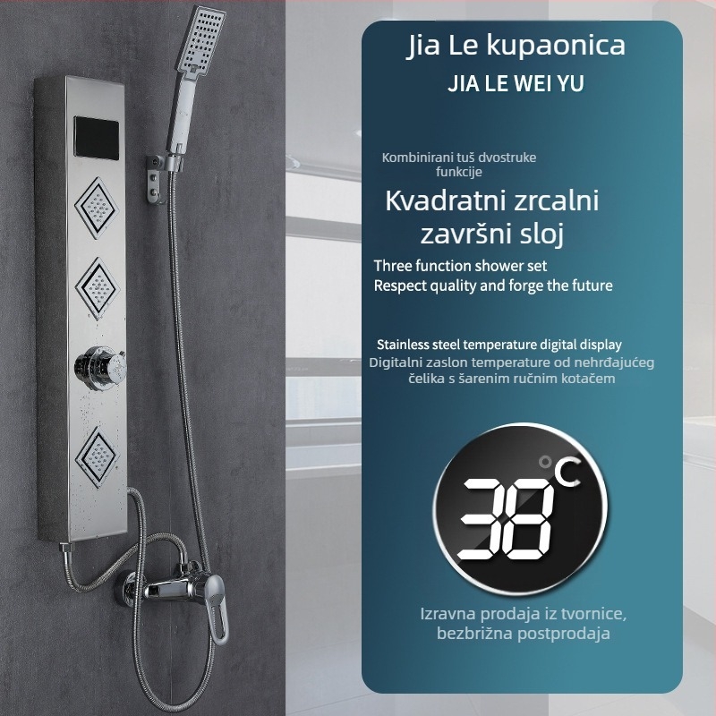 Zidni tuš panel od 304 nehrđajućeg čelika s digitalnim zaslonom i LED svjetlom