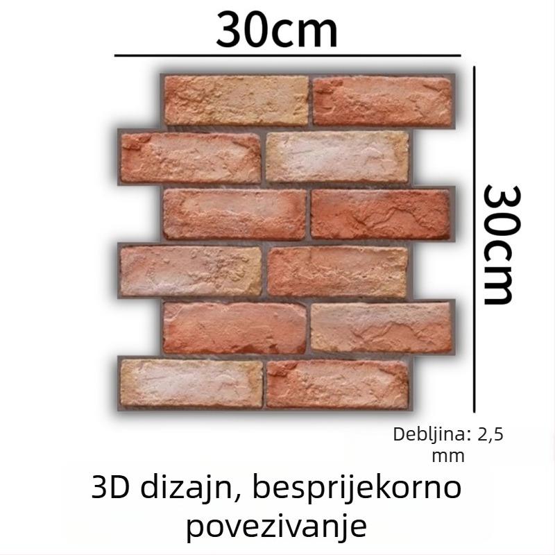 3D zidna naljepnica s crvenom opekom, samoljepljiva, vodootporna i otporna na vlagu, kućna dekoracija, pozadina televizora