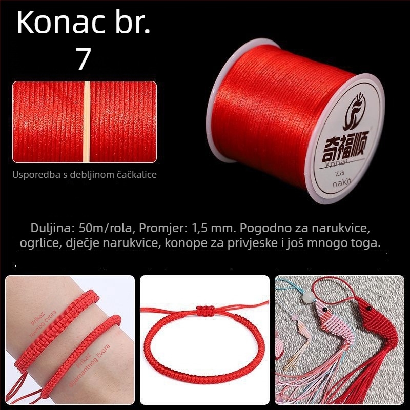 Crveni pleteni konac narukvica s privjeskom, kineski čvor, materijali za DIY izradu nakita