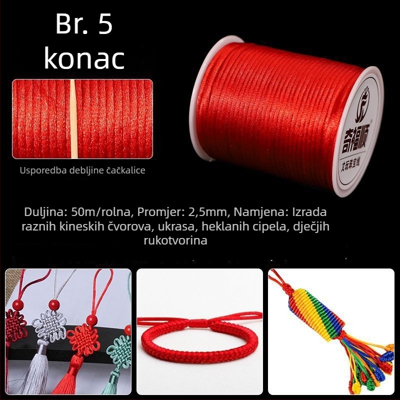 Crveni pleteni konac narukvica s privjeskom, kineski čvor, materijali za DIY izradu nakita