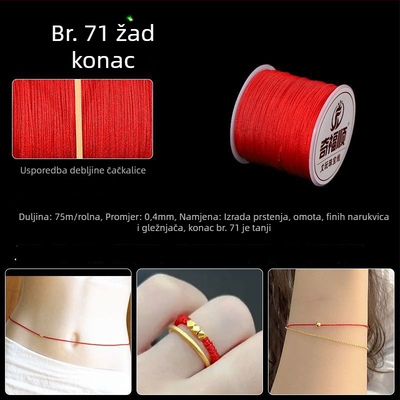 Crveni pleteni konac narukvica s privjeskom, kineski čvor, materijali za DIY izradu nakita