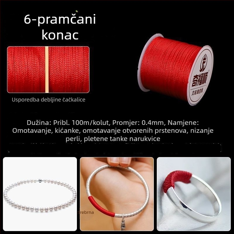 Crveni pleteni konac narukvica s privjeskom, kineski čvor, materijali za DIY izradu nakita