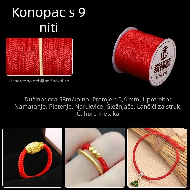 Crveni pleteni konac narukvica s privjeskom, kineski čvor, materijali za DIY izradu nakita