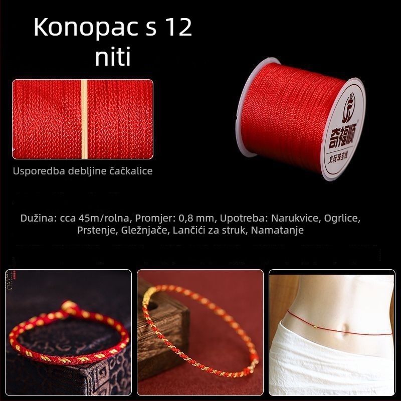Crveni pleteni konac narukvica s privjeskom, kineski čvor, materijali za DIY izradu nakita