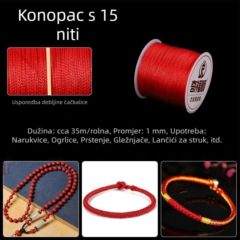 Crveni pleteni konac narukvica s privjeskom, kineski čvor, materijali za DIY izradu nakita