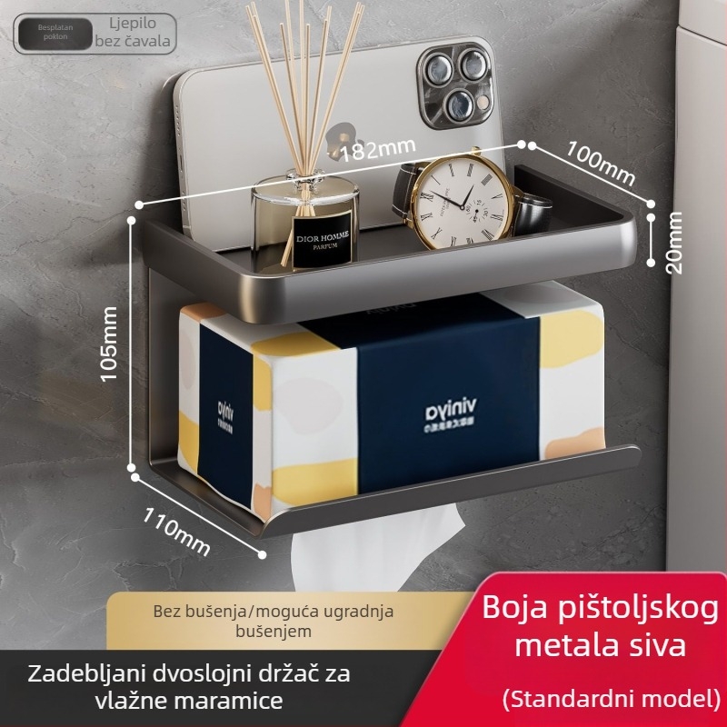 Na zidni držač za toaletni papir s kutijom za maramice i držačem za telefon, kupaonica, grafitno siva