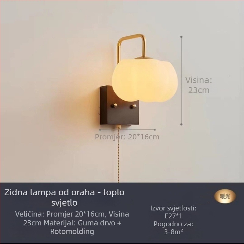 Orahova boja, Moderna LED zidna svjetiljka, novi kineski stil, svjetlo za spavaću sobu ili ured, kineski dizajn
