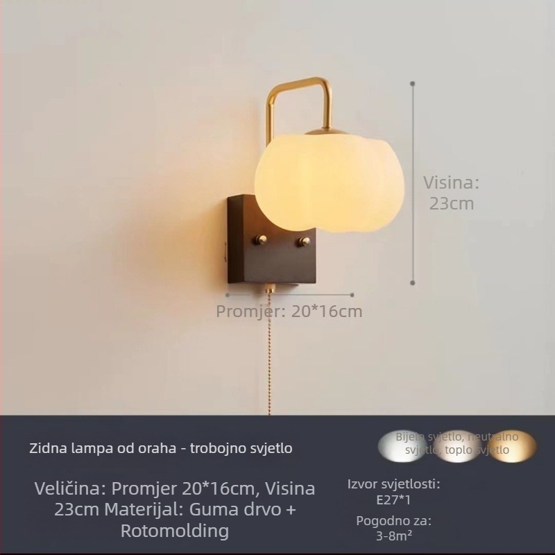Orahova boja, Moderna LED zidna svjetiljka, novi kineski stil, svjetlo za spavaću sobu ili ured, kineski dizajn