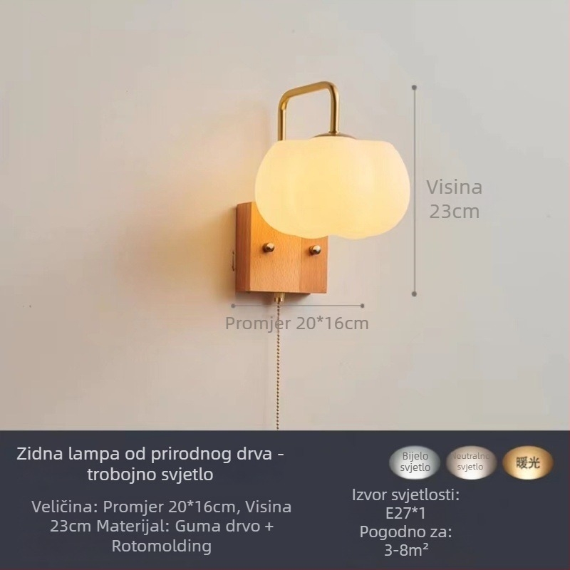 Orahova boja, Moderna LED zidna svjetiljka, novi kineski stil, svjetlo za spavaću sobu ili ured, kineski dizajn