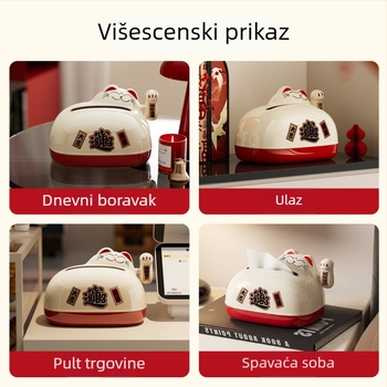 Stylna kutija za maramice na stolu s opružnim mehanizmom i dizajnom mačke sreće