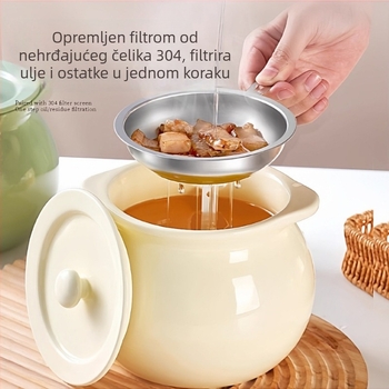 Keramički kućni spremnik za svinjski mast s filtrom, otporan na visoke temperature, velik kapacitet za začine i ulje, spremnik za čili ulje