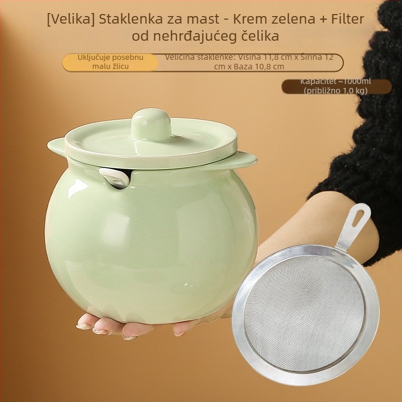 Keramički kućni spremnik za svinjski mast s filtrom, otporan na visoke temperature, velik kapacitet za začine i ulje, spremnik za čili ulje