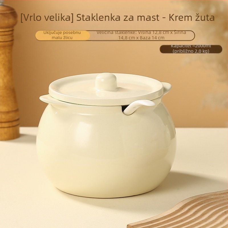 Keramički kućni spremnik za svinjski mast s filtrom, otporan na visoke temperature, velik kapacitet za začine i ulje, spremnik za čili ulje