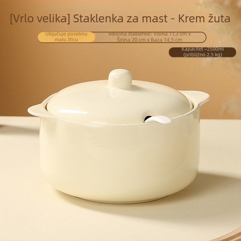 Keramički kućni spremnik za svinjski mast s filtrom, otporan na visoke temperature, velik kapacitet za začine i ulje, spremnik za čili ulje