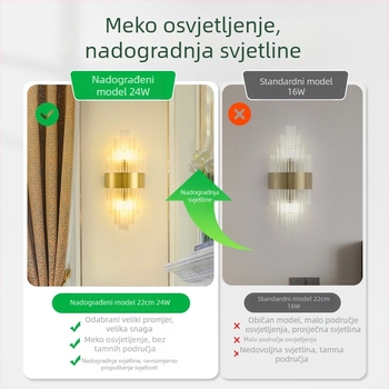 Zidna svjetiljka s kristalnim sjenilom, moderni minimalistički dizajn, za stepenice i pozadinsku stijenu dnevnog boravka, francuska elegancija, model 485L