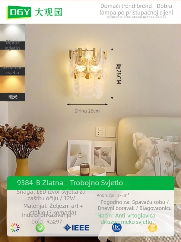 Zidna svjetiljka s kristalnim sjenilom, moderni minimalistički dizajn, za stepenice i pozadinsku stijenu dnevnog boravka, francuska elegancija, model 485L