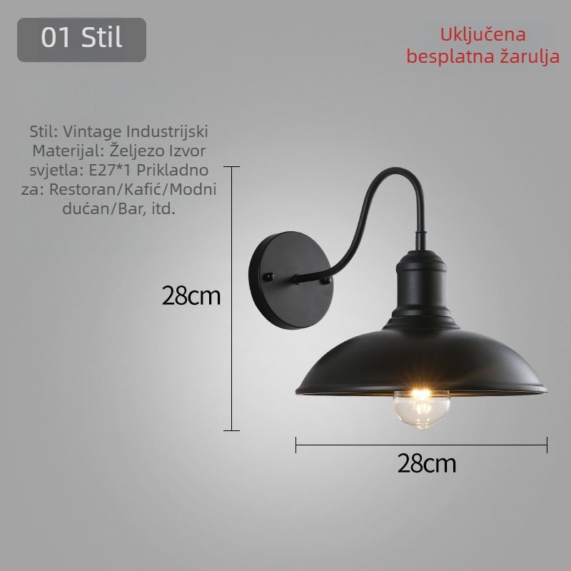 Industrijska zidna lampa u industrijskom stilu, američki retro, za restorane, barove i hotelsku dekoraciju