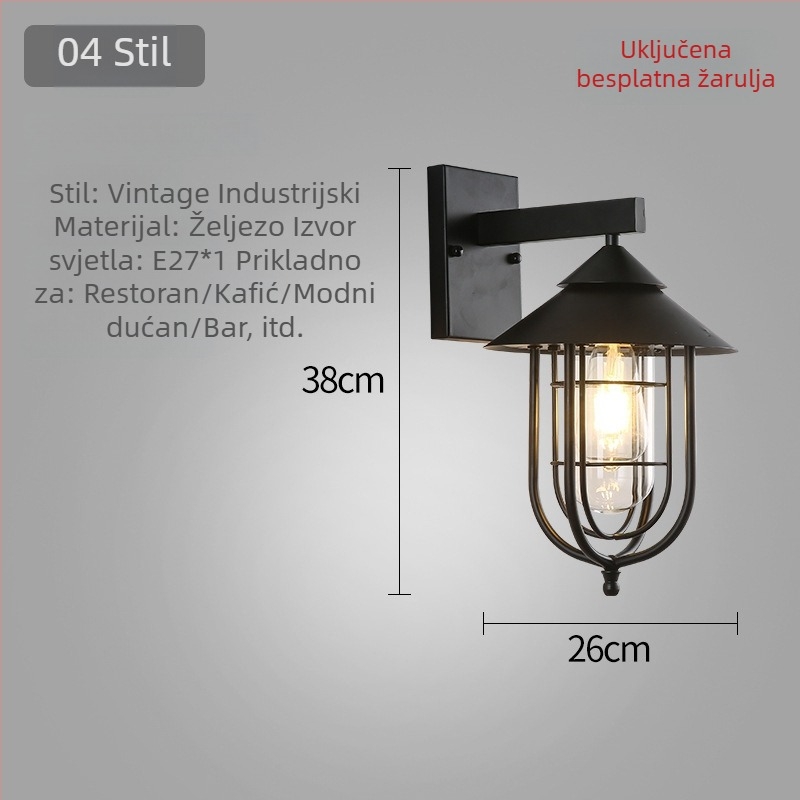 Industrijska zidna lampa u industrijskom stilu, američki retro, za restorane, barove i hotelsku dekoraciju