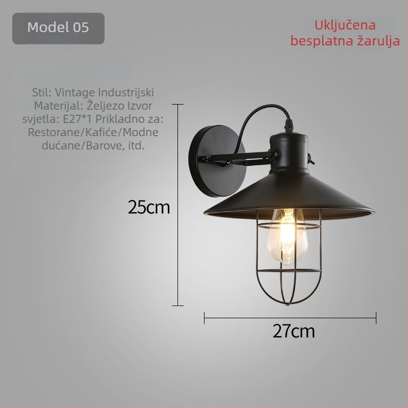 Industrijska zidna lampa u industrijskom stilu, američki retro, za restorane, barove i hotelsku dekoraciju