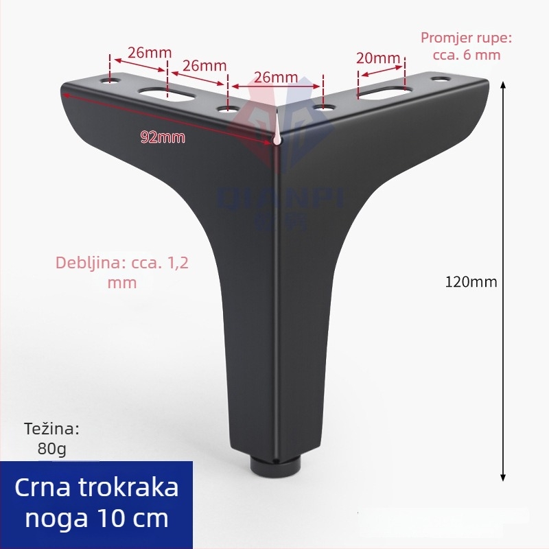 Trokrake željezne noge za namještaj – za kožni kauč, TV ormarić, noćni ormarić, stolić za kavu i potporu kupaonskom ormariću