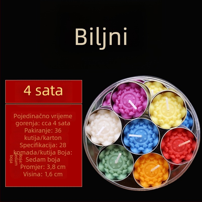 Perle svijeće od biljnog gheeja, lotus, 28 kom., šarene, 4-satno sagorijevanje