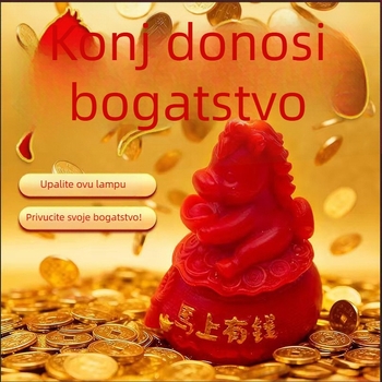 Crvena maslena svijeća za Boga bogatstva, ručno izrađena religiozna svijeća u obliku životinje s zlatnim slovima – dar Godini konja