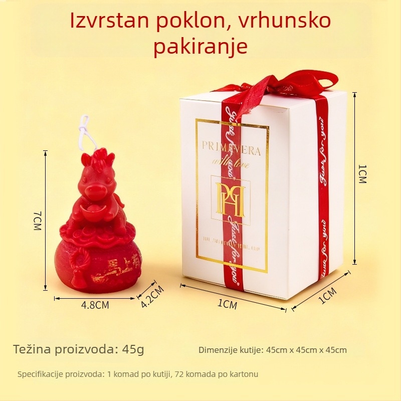 Crvena maslena svijeća za Boga bogatstva, ručno izrađena religiozna svijeća u obliku životinje s zlatnim slovima – dar Godini konja