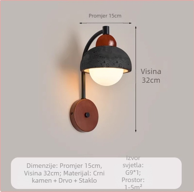 Vintage zidna lampa od žutog kamena u stilu wabi-sabi, za smještaj i restoran, ambijentalno osvjetljenje hodnika i stubišta.