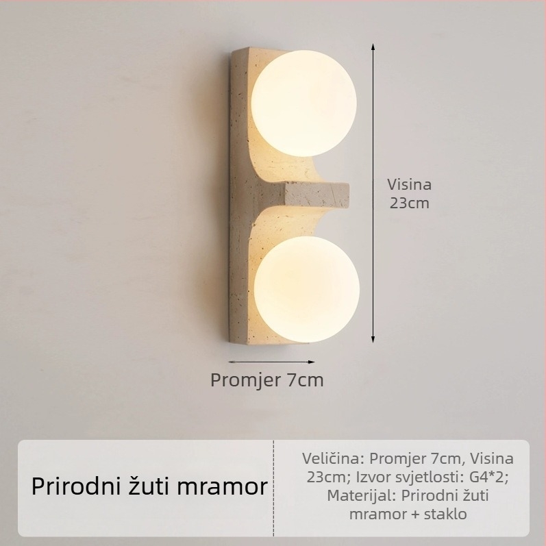 Vintage zidna lampa od žutog kamena u stilu wabi-sabi, za smještaj i restoran, ambijentalno osvjetljenje hodnika i stubišta.
