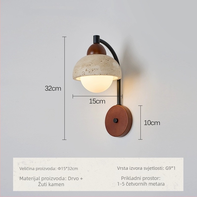 Vintage zidna lampa od žutog kamena u stilu wabi-sabi, za smještaj i restoran, ambijentalno osvjetljenje hodnika i stubišta.