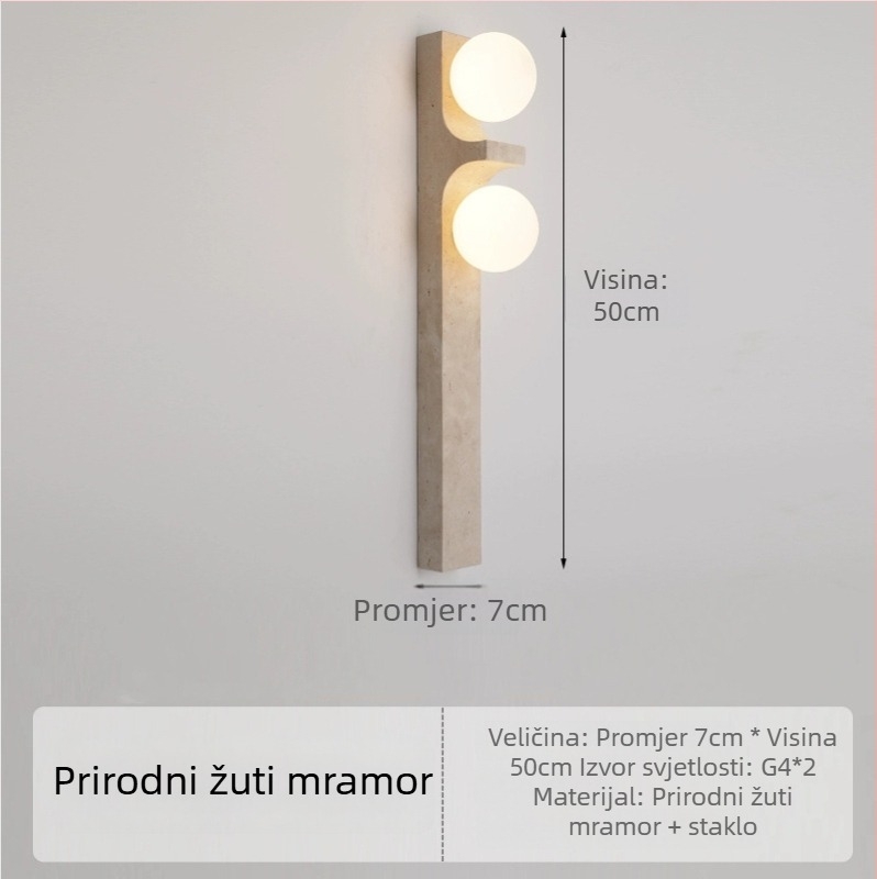 Vintage zidna lampa od žutog kamena u stilu wabi-sabi, za smještaj i restoran, ambijentalno osvjetljenje hodnika i stubišta.