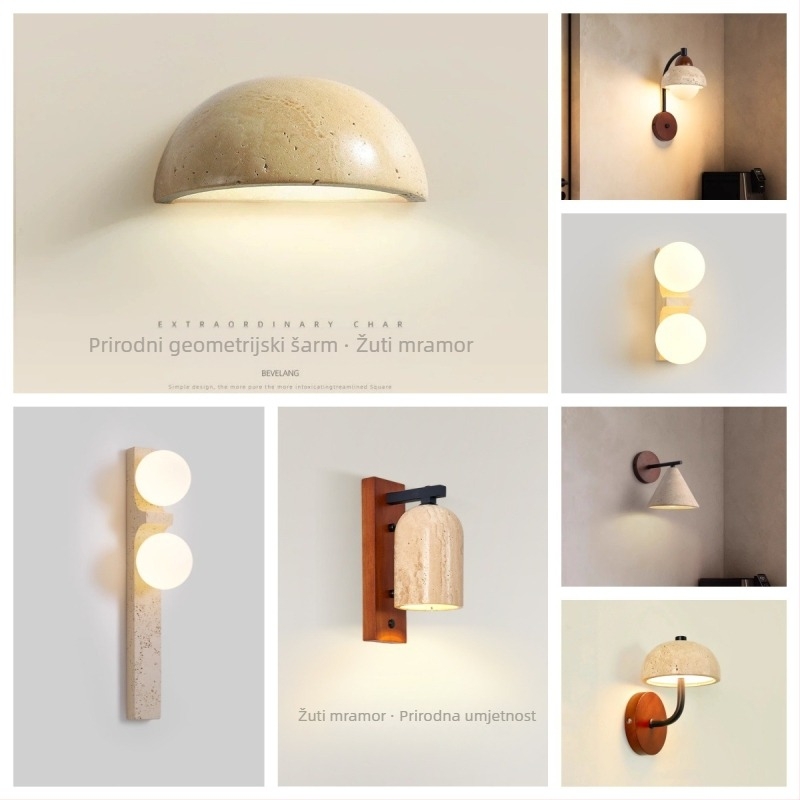 Vintage zidna lampa od žutog kamena u stilu wabi-sabi, za smještaj i restoran, ambijentalno osvjetljenje hodnika i stubišta.