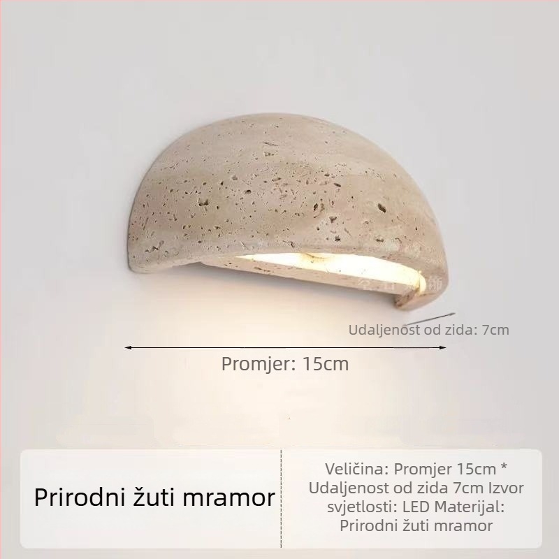 Vintage zidna lampa od žutog kamena u stilu wabi-sabi, za smještaj i restoran, ambijentalno osvjetljenje hodnika i stubišta.