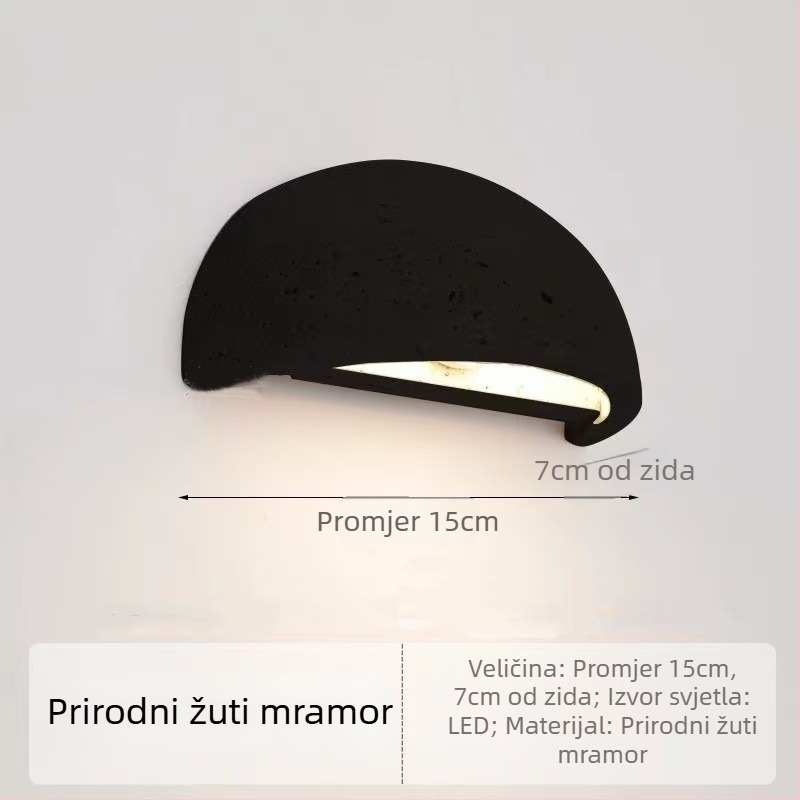 Vintage zidna lampa od žutog kamena u stilu wabi-sabi, za smještaj i restoran, ambijentalno osvjetljenje hodnika i stubišta.