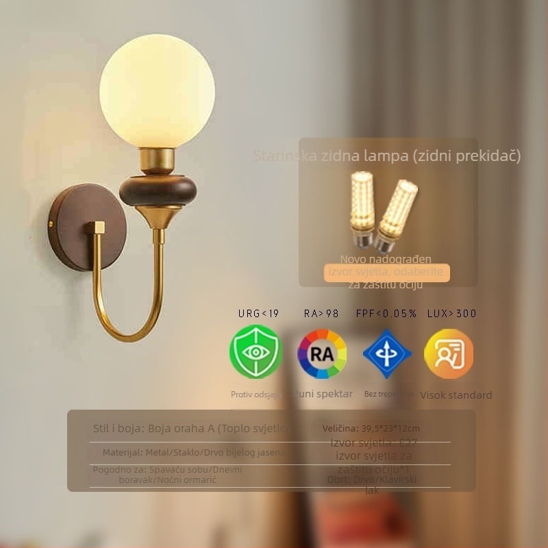 Nova zidna lampa u novom kineskom stilu s minimalističkim dizajnom srednjeg doba, za spavaću sobu i dnevni boravak, vintage američkog stila, vrlo svijetla