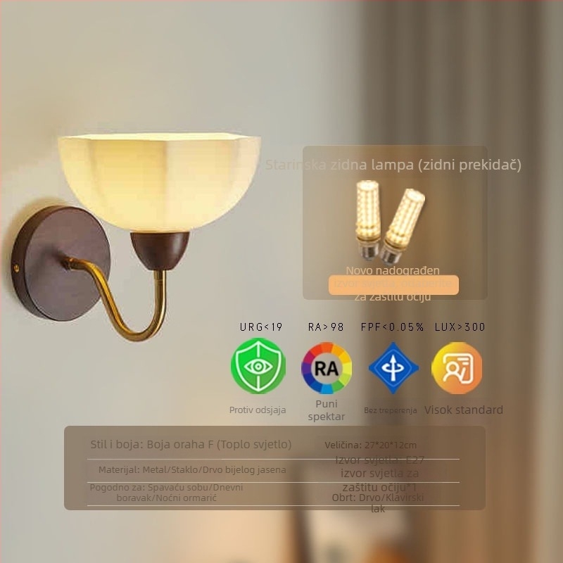 Nova zidna lampa u novom kineskom stilu s minimalističkim dizajnom srednjeg doba, za spavaću sobu i dnevni boravak, vintage američkog stila, vrlo svijetla
