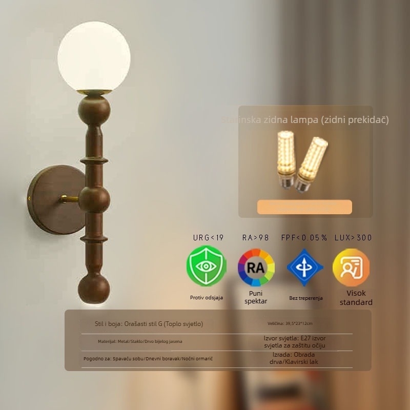 Nova zidna lampa u novom kineskom stilu s minimalističkim dizajnom srednjeg doba, za spavaću sobu i dnevni boravak, vintage američkog stila, vrlo svijetla