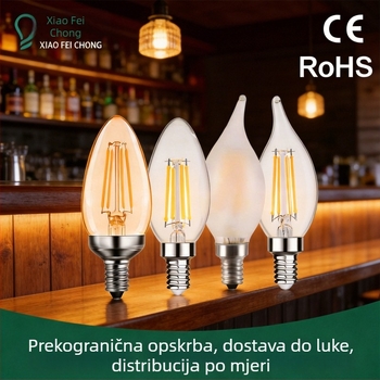 C35 Edison LED žarulja s vlaknima, prozirno staklo, mat oblik svećice, vintage stil