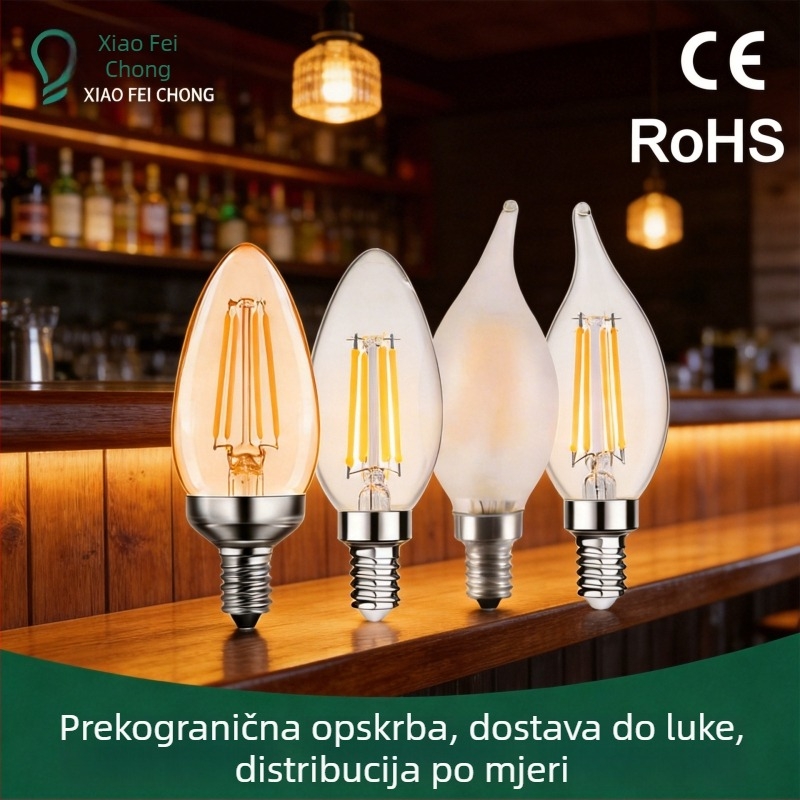 C35 Edison LED žarulja s vlaknima, prozirno staklo, mat oblik svećice, vintage stil