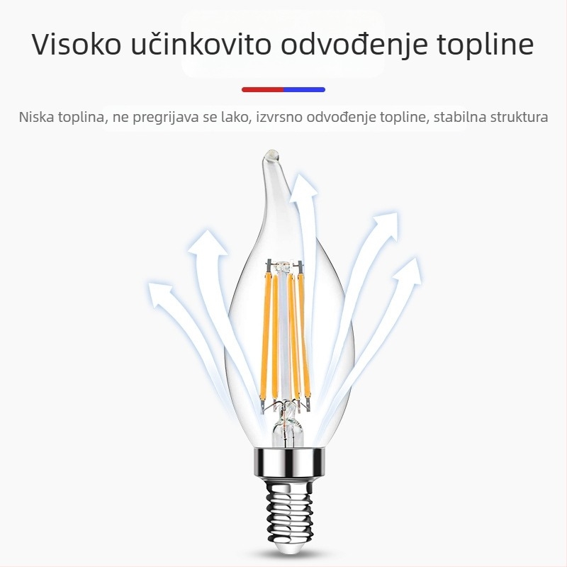 C35 Edison LED žarulja s vlaknima, prozirno staklo, mat oblik svećice, vintage stil