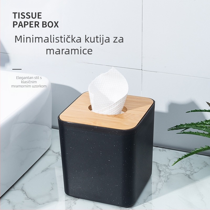 Kutija za maramice s poklopcem od bambusa, imitacija mramora, čvrsta, minimalističkog dizajna, pogodna za više prostora