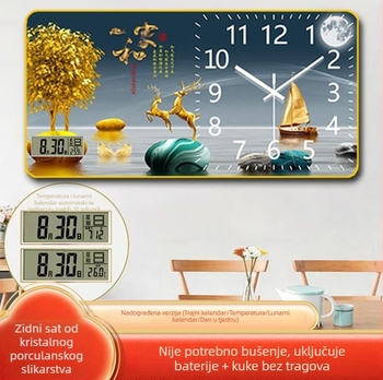 ZB19 Tihi elektronički zidni sat s vječnim kalendarom, uokvireni pejzažni dekorativni prikaz za dnevnu sobu