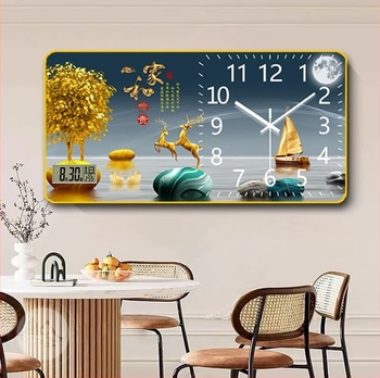 ZB19 Tihi elektronički zidni sat s vječnim kalendarom, uokvireni pejzažni dekorativni prikaz za dnevnu sobu