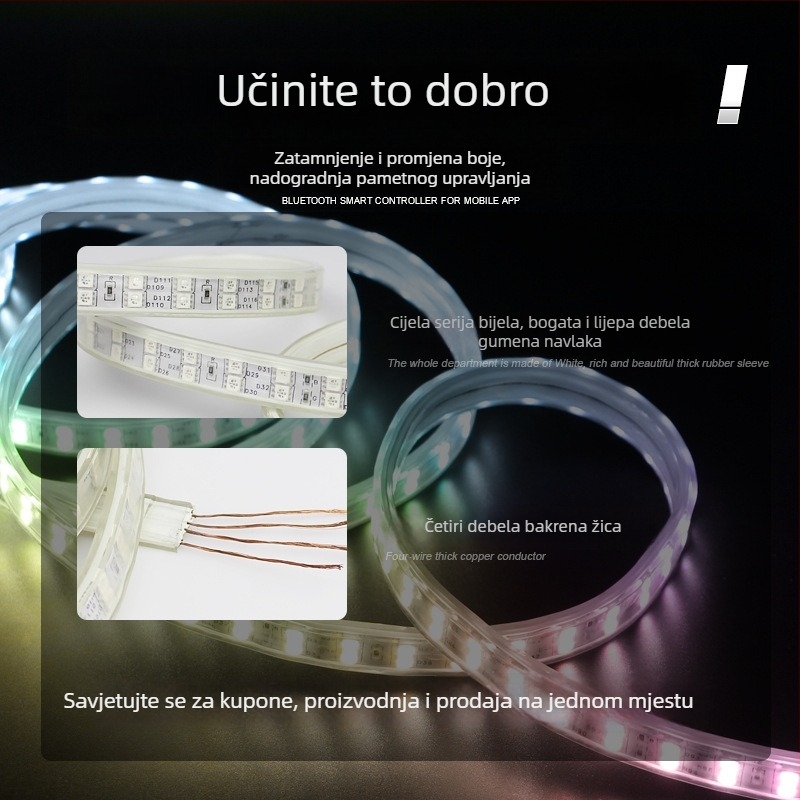 LED traka s pametnim Bluetooth upravljanjem za strop dnevnog boravka, neonski efekt, sedmofarbna promjena boja, vodootporna za vanjsku uporabu, 220V
