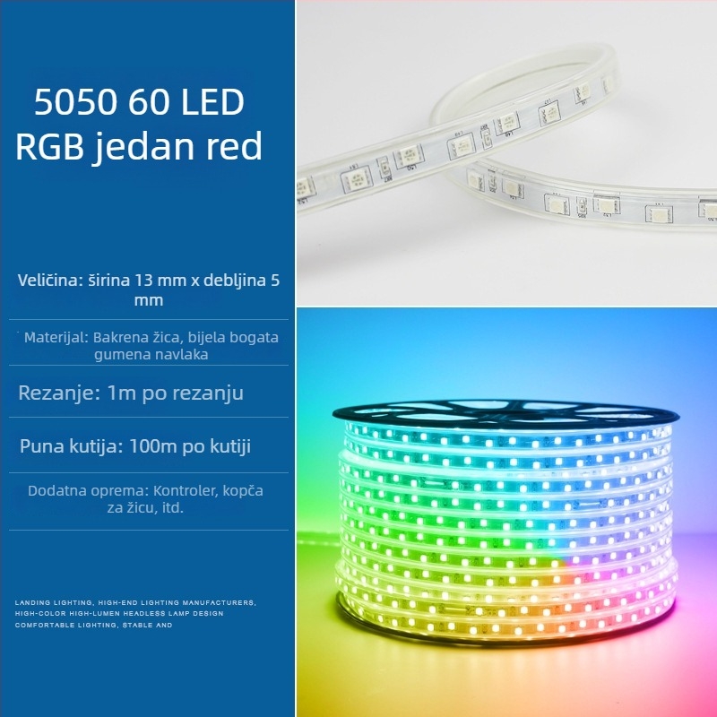LED traka s pametnim Bluetooth upravljanjem za strop dnevnog boravka, neonski efekt, sedmofarbna promjena boja, vodootporna za vanjsku uporabu, 220V