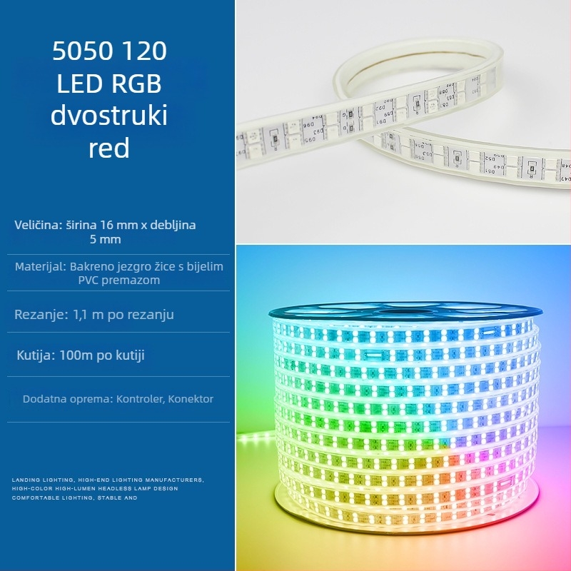 LED traka s pametnim Bluetooth upravljanjem za strop dnevnog boravka, neonski efekt, sedmofarbna promjena boja, vodootporna za vanjsku uporabu, 220V