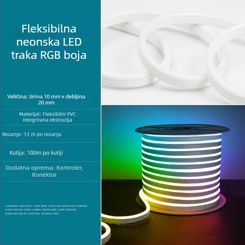 LED traka s pametnim Bluetooth upravljanjem za strop dnevnog boravka, neonski efekt, sedmofarbna promjena boja, vodootporna za vanjsku uporabu, 220V