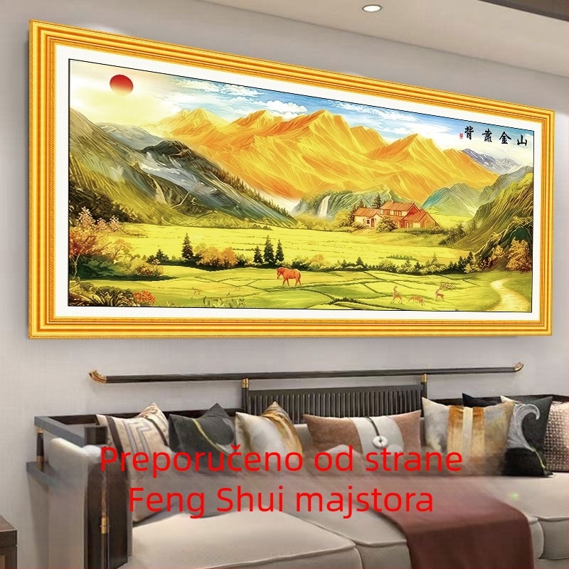 Zlatna planina – pejzažni mural za dnevni boravak, Feng Shui, samoljepljivi vodootporni zidni mural, HD kvaliteta