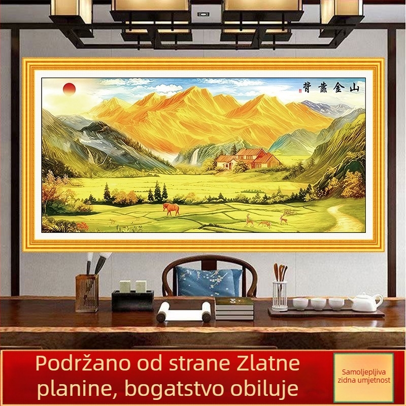 Zlatna planina – pejzažni mural za dnevni boravak, Feng Shui, samoljepljivi vodootporni zidni mural, HD kvaliteta