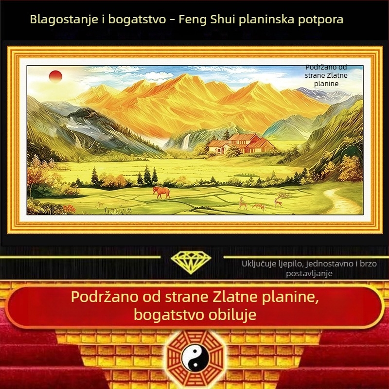 Zlatna planina – pejzažni mural za dnevni boravak, Feng Shui, samoljepljivi vodootporni zidni mural, HD kvaliteta